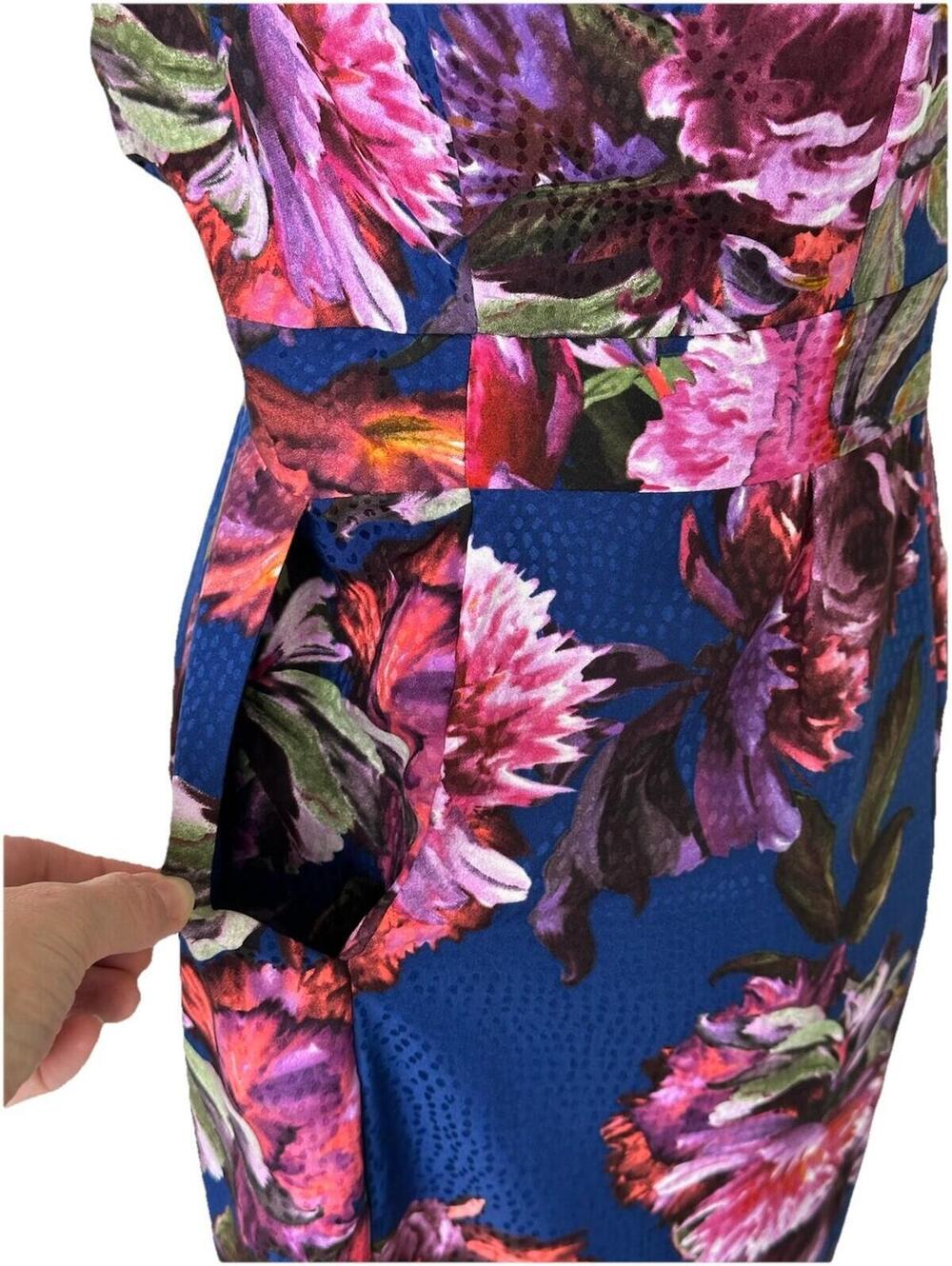 Anthropologie Moulinette Soeurs Rosado Dress 4 Blue Floral Print Cap Sleeve - Picture 6 of 9